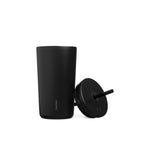 16oz Cold Cup in matte black stainless steel with matching lid and black straw