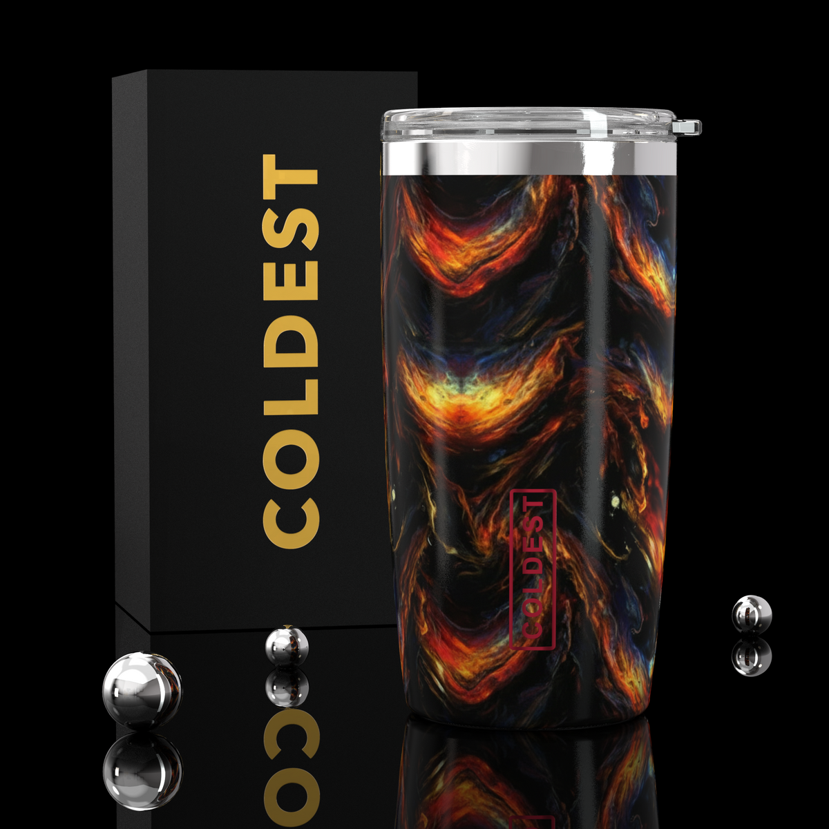 Coldest 20oz insulated tumbler in Dark Fire design