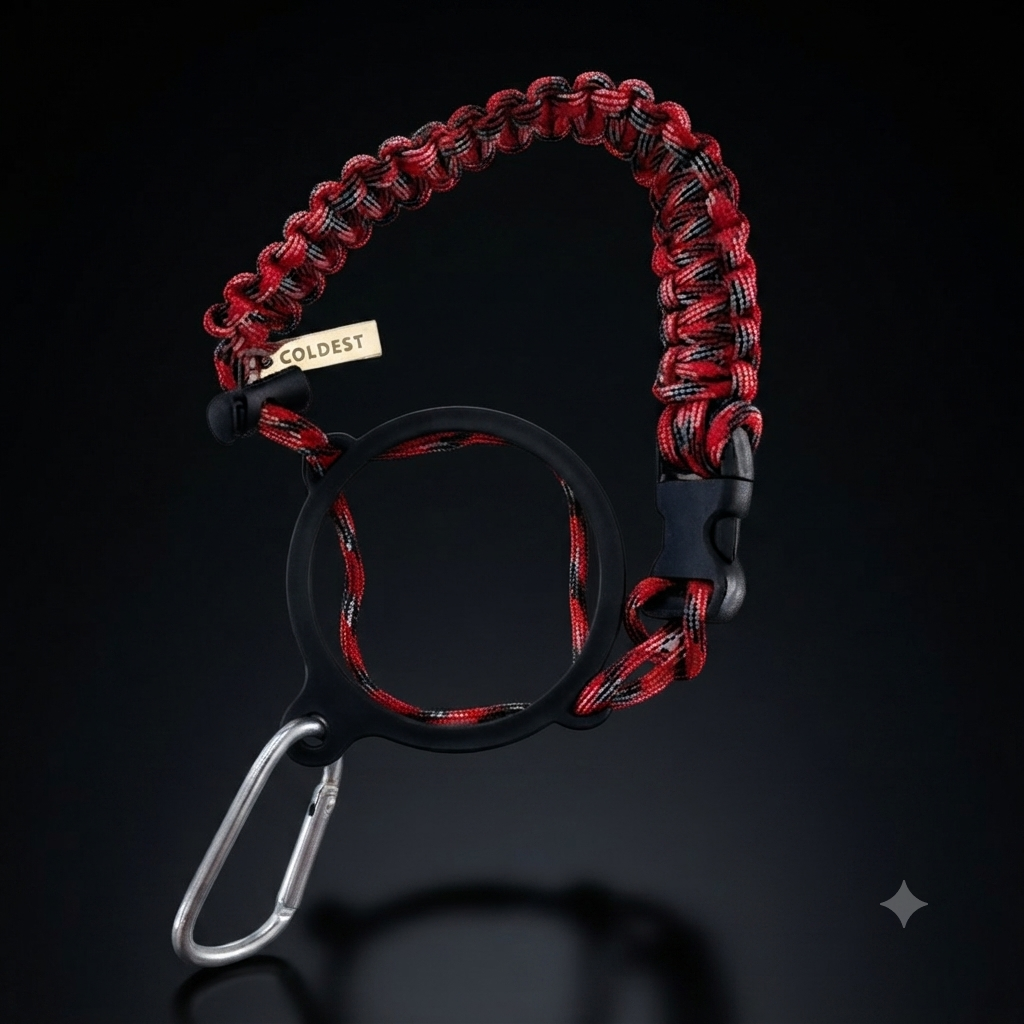 Coldest paracord handle in Autumn Red for wide-mouth water bottles