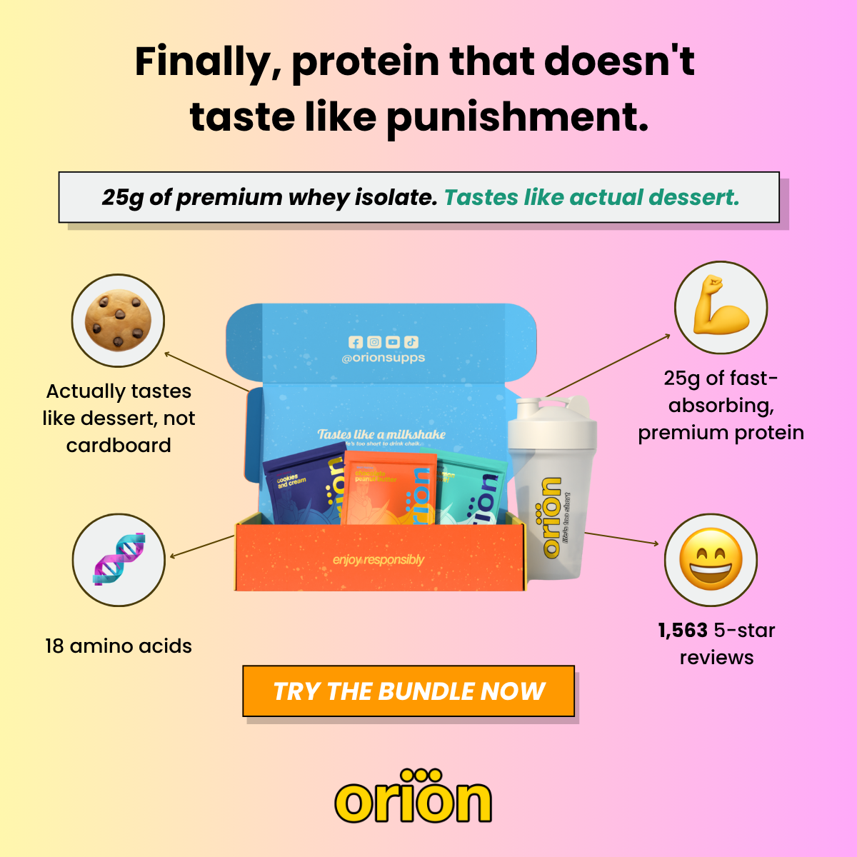Orion Protein Taste-Test Bundle — 9 Dessert Flavors + FREE Shaker Bottle - KoreyDeals