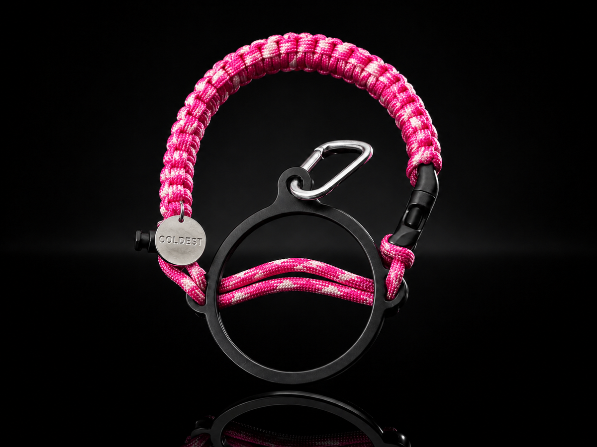 Coldest paracord handle in Pink Diamonds for wide-mouth water bottles