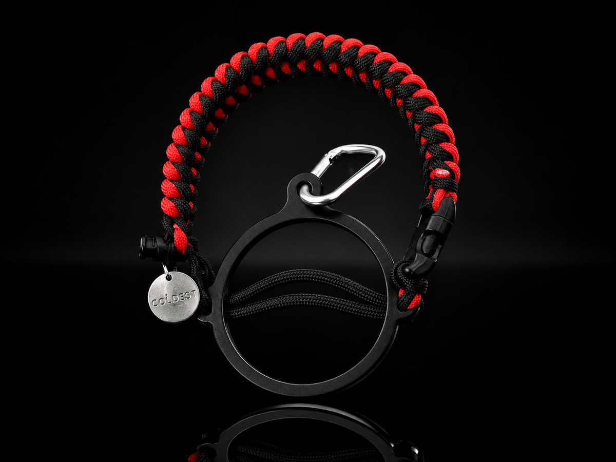 Coldest paracord handle in Savage Red for wide-mouth water bottles