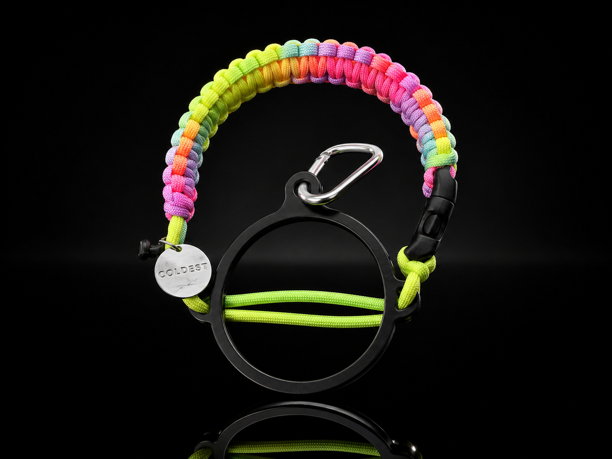 Coldest paracord handle in Sherbert Swirl for wide-mouth water bottles