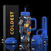 COLDEST 24oz Limitless insulated bottle with blue lid, straw and handle, featuring a dark Halloween print with pumpkins and ghosts