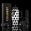 COLDEST 24oz Limitless bottle with a black and white soccer ball pattern, black lid, straw and side handle