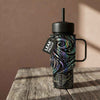 Coldest Mini 6.7oz Insulated Water Bottle in black with swirling holographic print, straw lid, and side handle