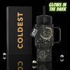 Coldest Mini 6.7oz Insulated Water Bottle in black celestial moon print with straw lid, handle, and retail box