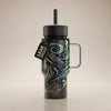 Coldest Mini 6.7oz Insulated Water Bottle with black swirl galaxy print, straw lid, handle, and leak-proof tag