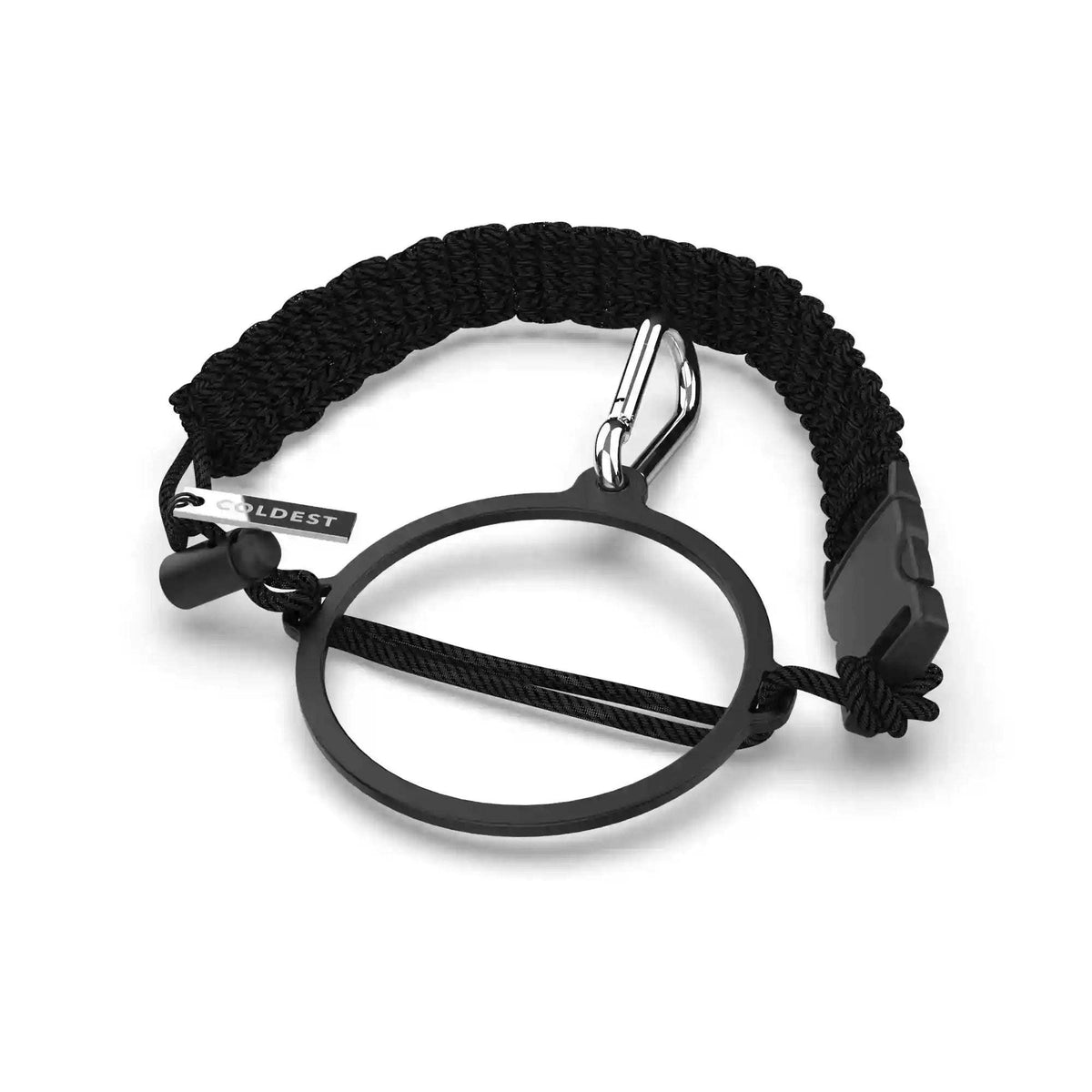 Coldest Paracord Handle attached to a wide mouth water bottle in black color
