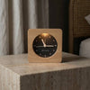 Silent alarm clock with wooden frame and soft night light for better sleep and gentle waking